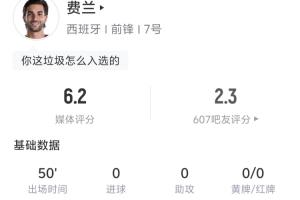 費(fèi)蘭半場數(shù)據(jù)：3射門1射正1中框 丟失球權(quán)14次 地面對抗6成功0配圖